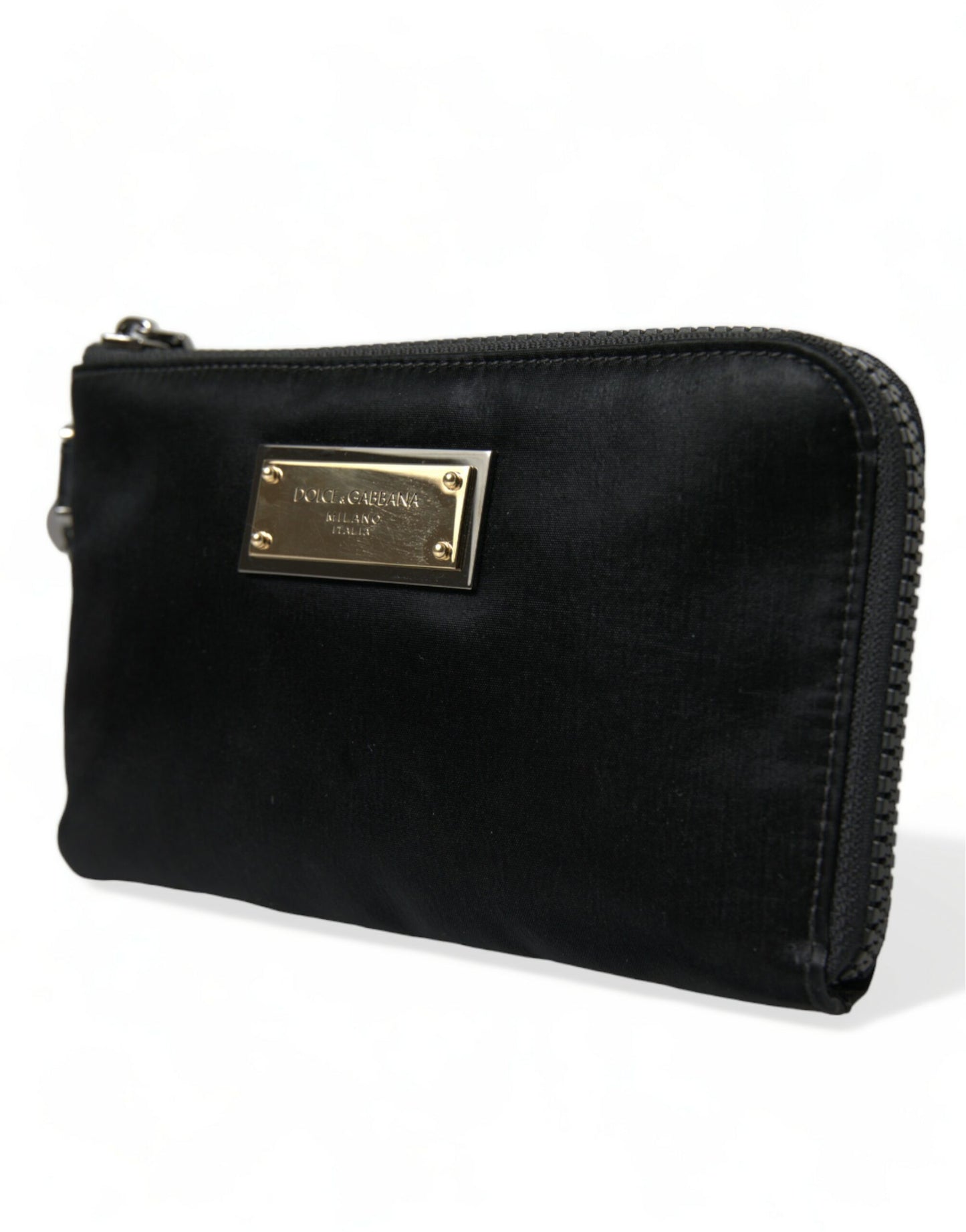 Dolce & Gabbana Schwarzes Nylon Logo Plaque Schlüsselanhänger Tasche Clutch – Luxuriöse Eleganz