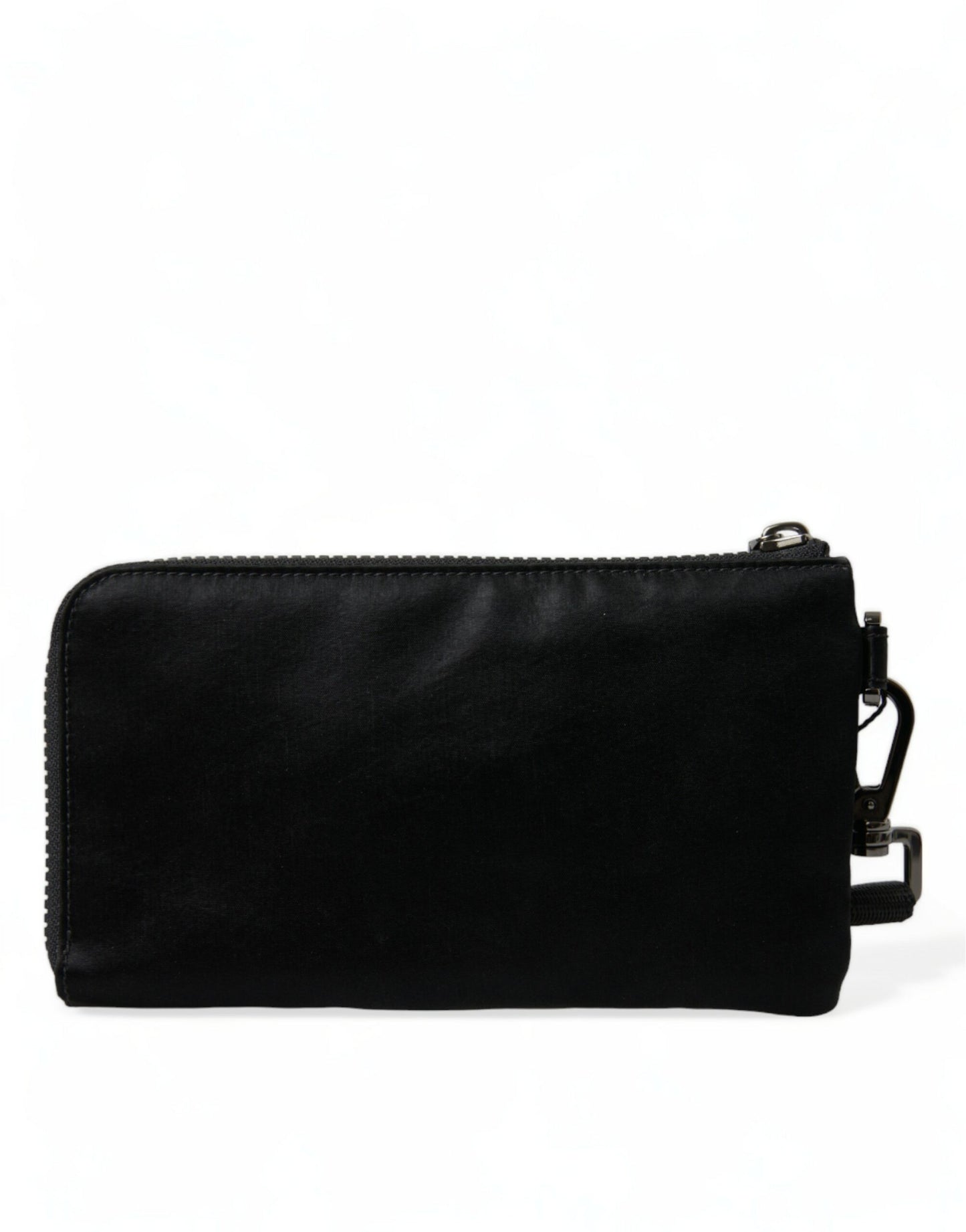 Dolce & Gabbana Schwarzes Nylon Logo Plaque Schlüsselanhänger Tasche Clutch – Luxuriöse Eleganz