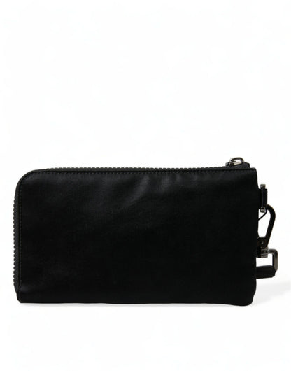 Dolce & Gabbana Schwarzes Nylon Logo Plaque Schlüsselanhänger Tasche Clutch – Luxuriöse Eleganz
