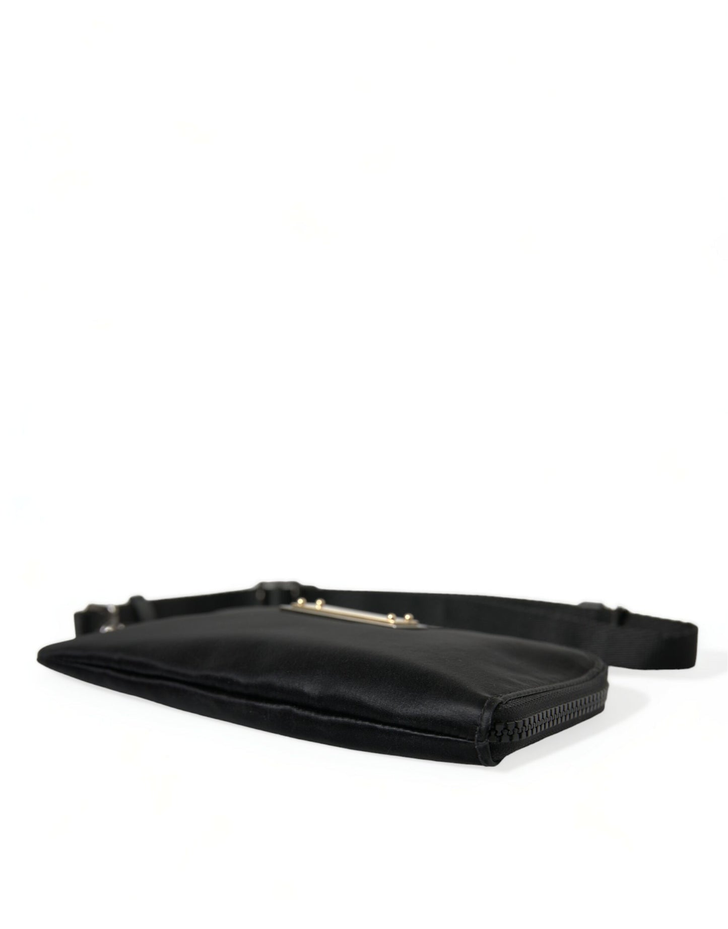 Dolce & Gabbana Schwarzes Nylon Logo Plaque Schlüsselanhänger Tasche Clutch – Luxuriöse Eleganz