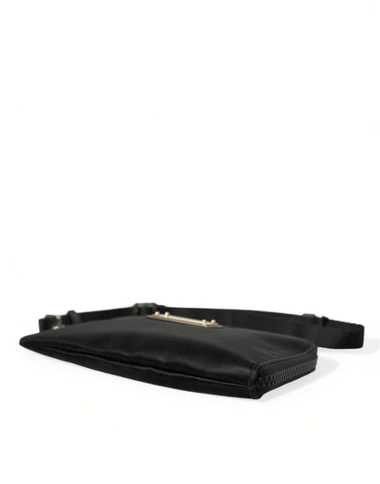 Dolce & Gabbana Schwarzes Nylon Logo Plaque Schlüsselanhänger Tasche Clutch – Luxuriöse Eleganz