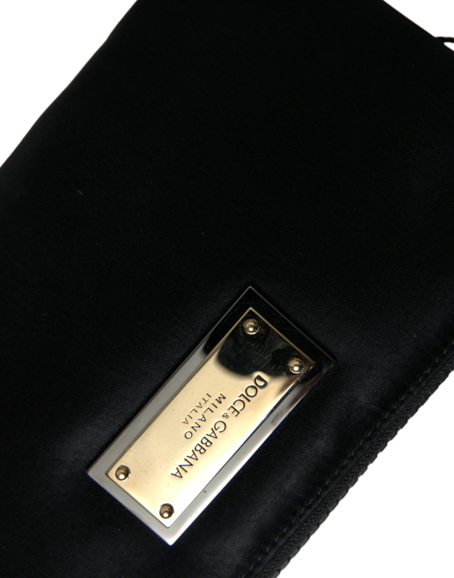 Dolce & Gabbana Schwarzes Nylon Logo Plaque Schlüsselanhänger Tasche Clutch – Luxuriöse Eleganz