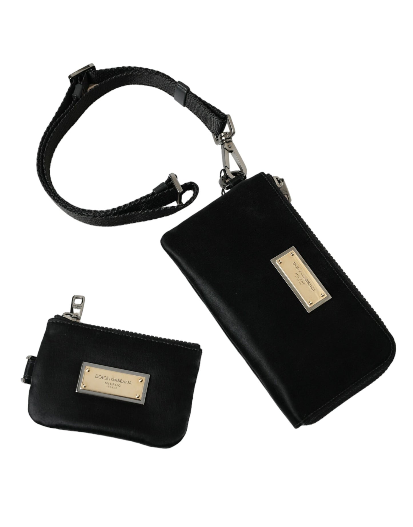 Dolce & Gabbana Schwarzes Nylon Logo Plaque Schlüsselanhänger Tasche Clutch – Luxuriöse Eleganz
