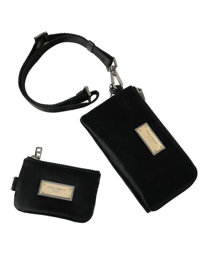 Dolce & Gabbana Schwarzes Nylon Logo Plaque Schlüsselanhänger Tasche Clutch – Luxuriöse Eleganz
