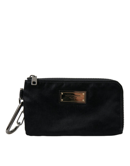 Dolce & Gabbana Schwarzes Nylon Logo Plaque Schlüsselanhänger Beutel Clutch