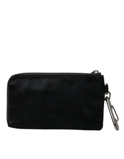 Dolce & Gabbana Schwarzes Nylon Logo Plaque Schlüsselanhänger Beutel Clutch