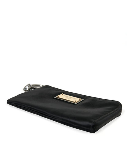 Dolce & Gabbana Schwarzes Nylon Logo Plaque Schlüsselanhänger Beutel Clutch