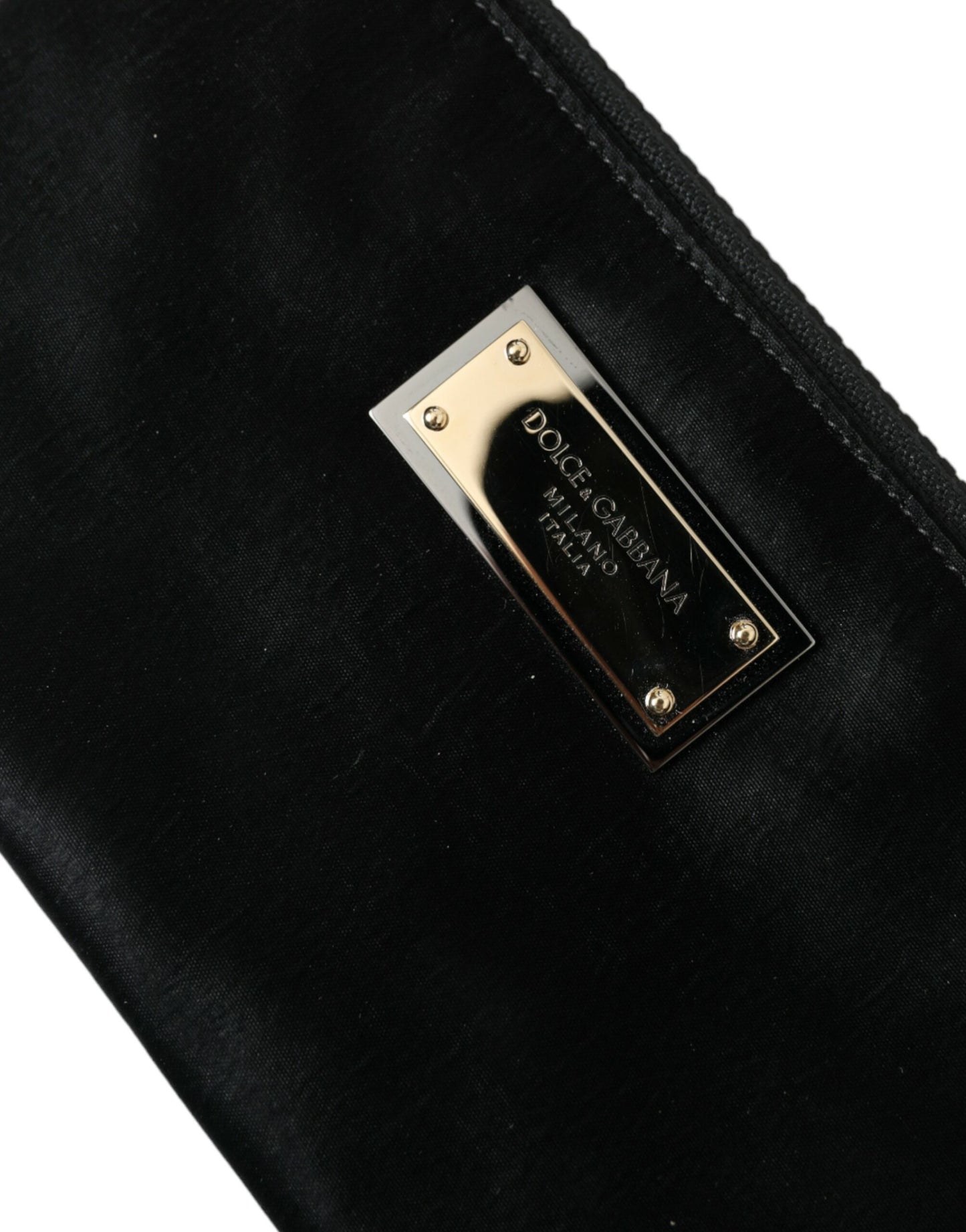 Dolce & Gabbana Schwarzes Nylon Logo Plaque Schlüsselanhänger Beutel Clutch
