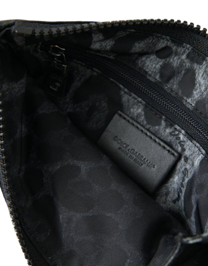 Dolce & Gabbana Schwarzes Nylon Logo Plaque Schlüsselanhänger Beutel Clutch
