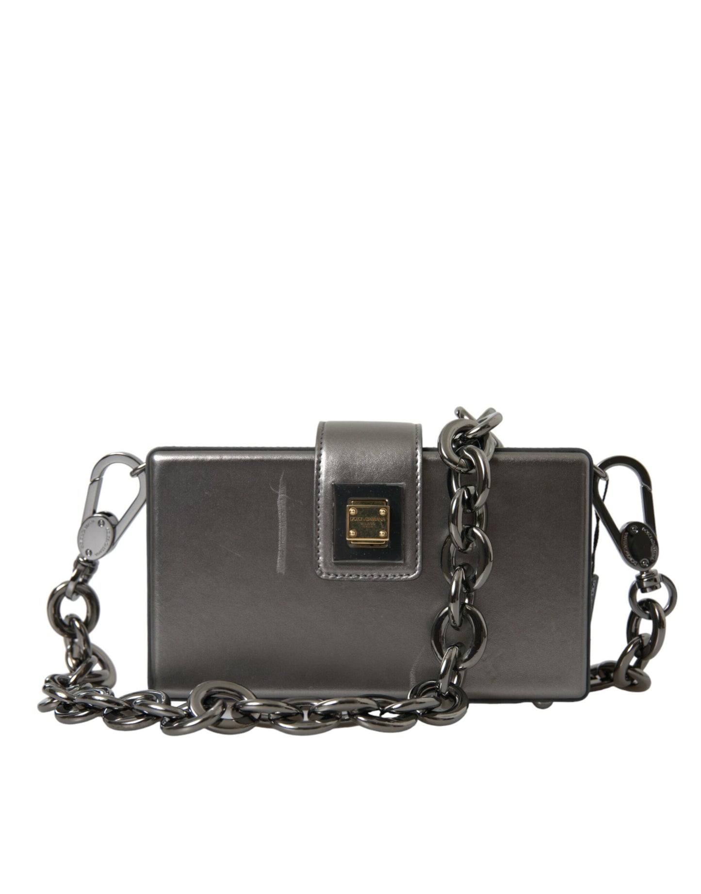 Dolce & Gabbana Metallisch Graue DG BOX Umhängetasche aus Kalbsleder