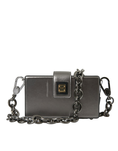 Dolce & Gabbana Metallisch Graue DG BOX Umhängetasche aus Kalbsleder