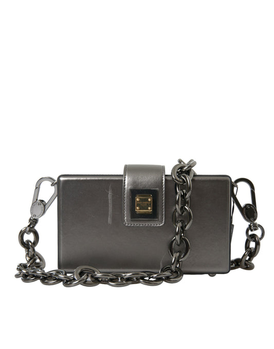 Dolce & Gabbana Metallisch Graue DG BOX Umhängetasche aus Kalbsleder