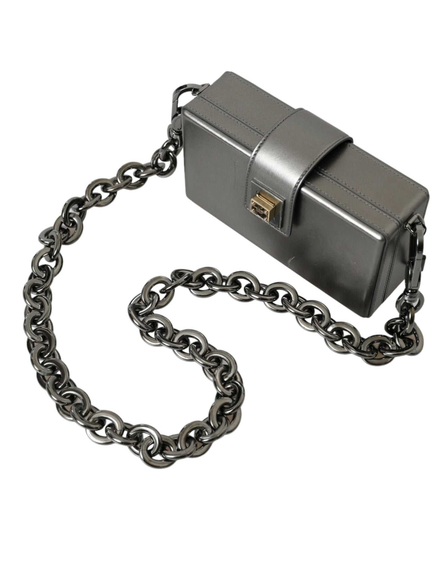 Dolce & Gabbana Metallisch Graue DG BOX Umhängetasche aus Kalbsleder