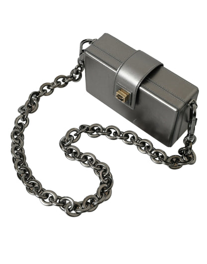Dolce & Gabbana Metallisch Graue DG BOX Umhängetasche aus Kalbsleder