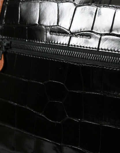 Balenciaga Schwarz Braun Exotische Haut Leder Vertikale Crossbody Geldbörse Tasche - Luxus pur