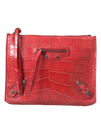Balenciaga Rote Exotische Haut Leder Classic Pouch - Elegante Handgelenktasche für Damen