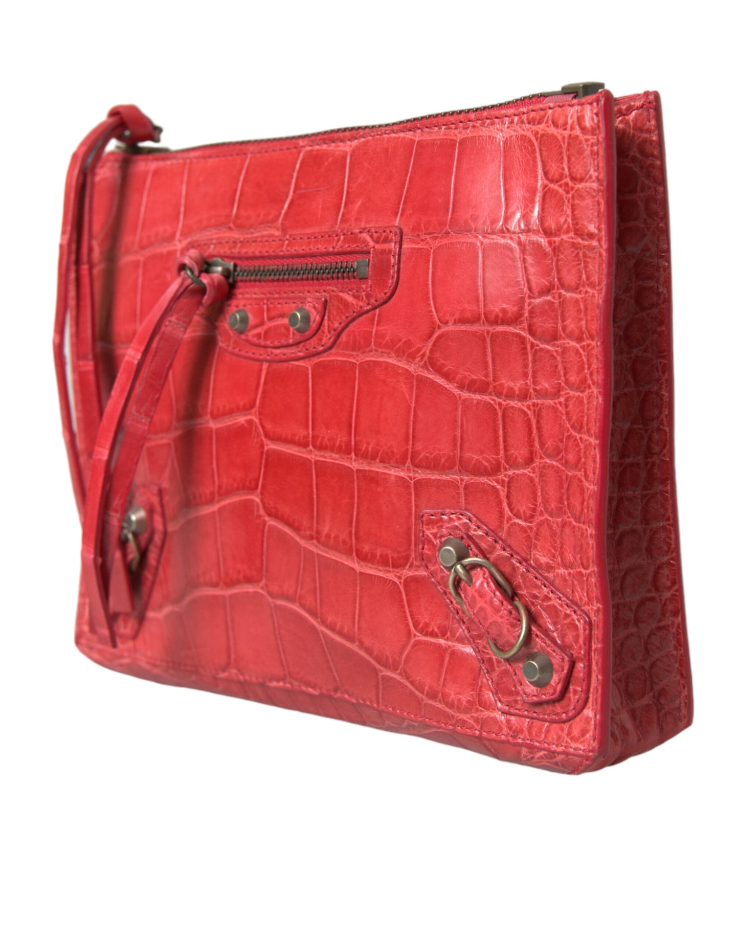 Balenciaga Rote Exotische Haut Leder Classic Pouch - Elegante Handgelenktasche für Damen
