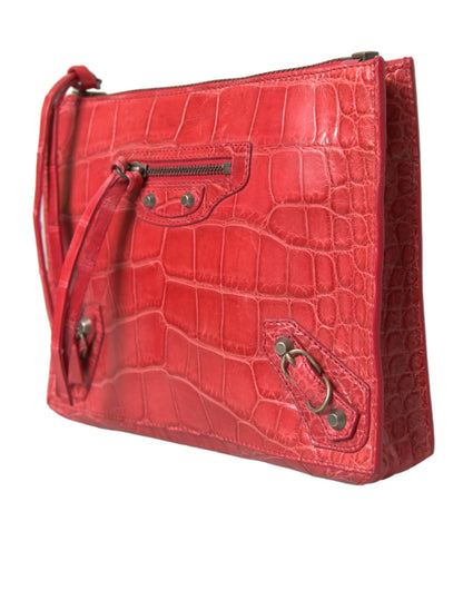 Balenciaga Rote Exotische Haut Leder Classic Pouch - Elegante Handgelenktasche für Damen