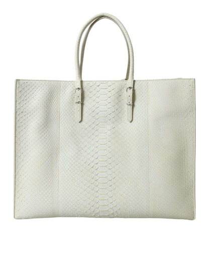 Balenciaga Papier Tote Einkaufstasche aus echtem Pythonleder in Weiß und Zitronengelb