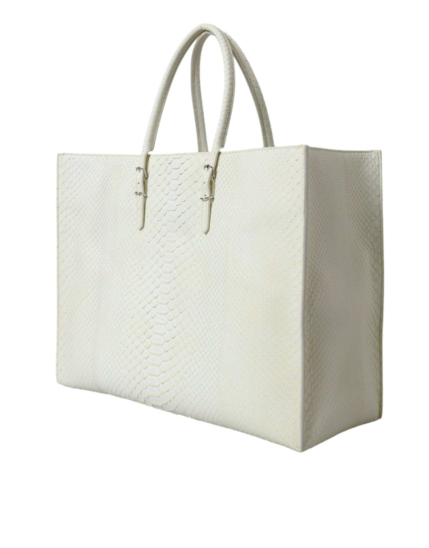 Balenciaga Papier Tote Einkaufstasche aus echtem Pythonleder in Weiß und Zitronengelb