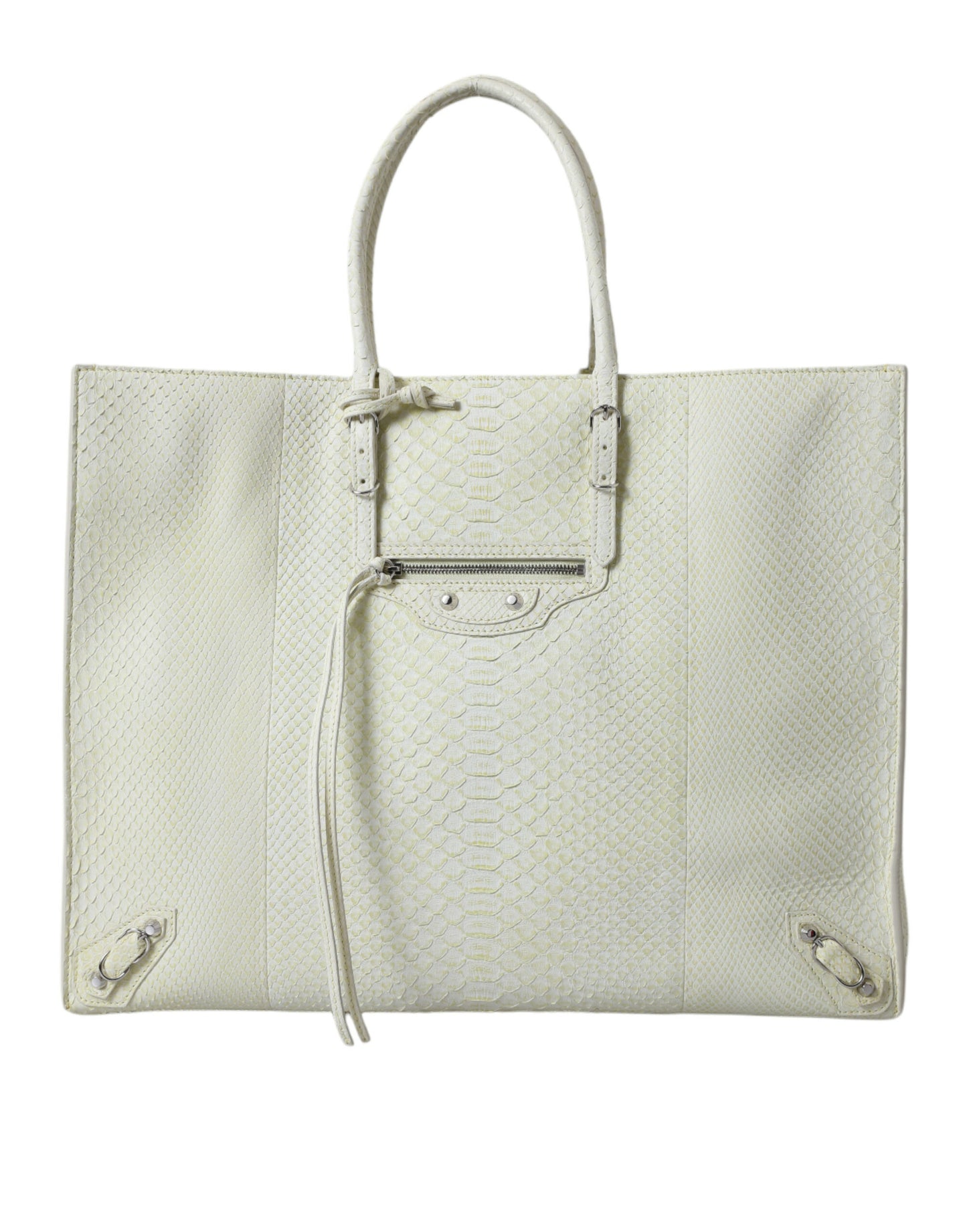 Balenciaga Papier Tote Einkaufstasche aus echtem Pythonleder in Weiß und Zitronengelb