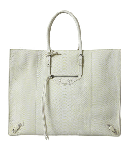 Balenciaga Papier Tote Einkaufstasche aus echtem Pythonleder in Weiß und Zitronengelb
