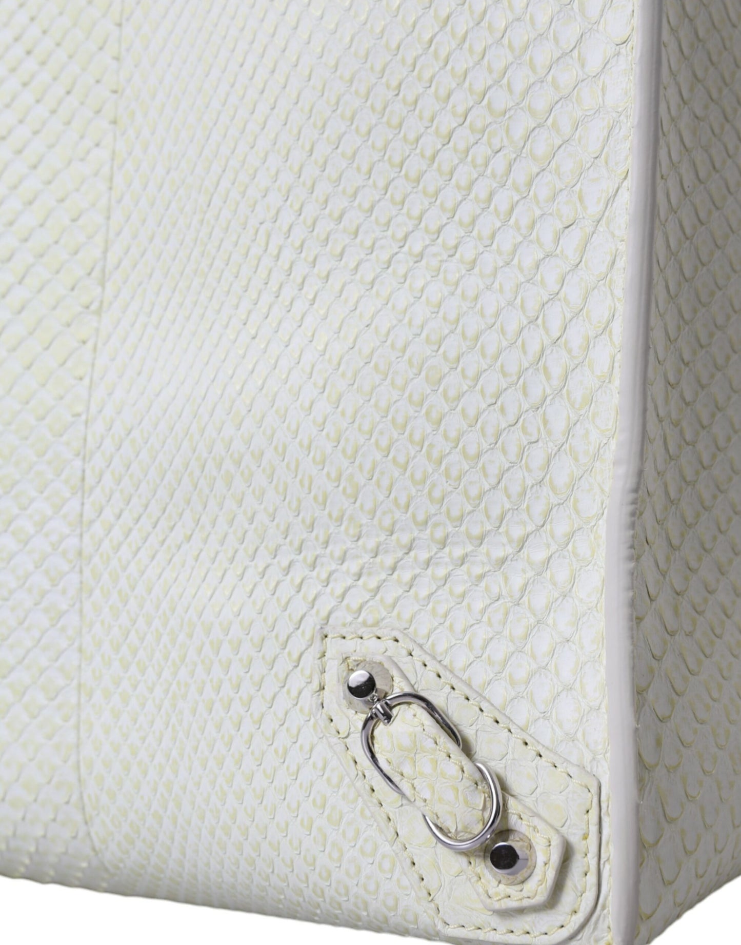 Balenciaga Papier Tote Einkaufstasche aus echtem Pythonleder in Weiß und Zitronengelb