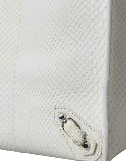 Balenciaga Papier Tote Einkaufstasche aus echtem Pythonleder in Weiß und Zitronengelb