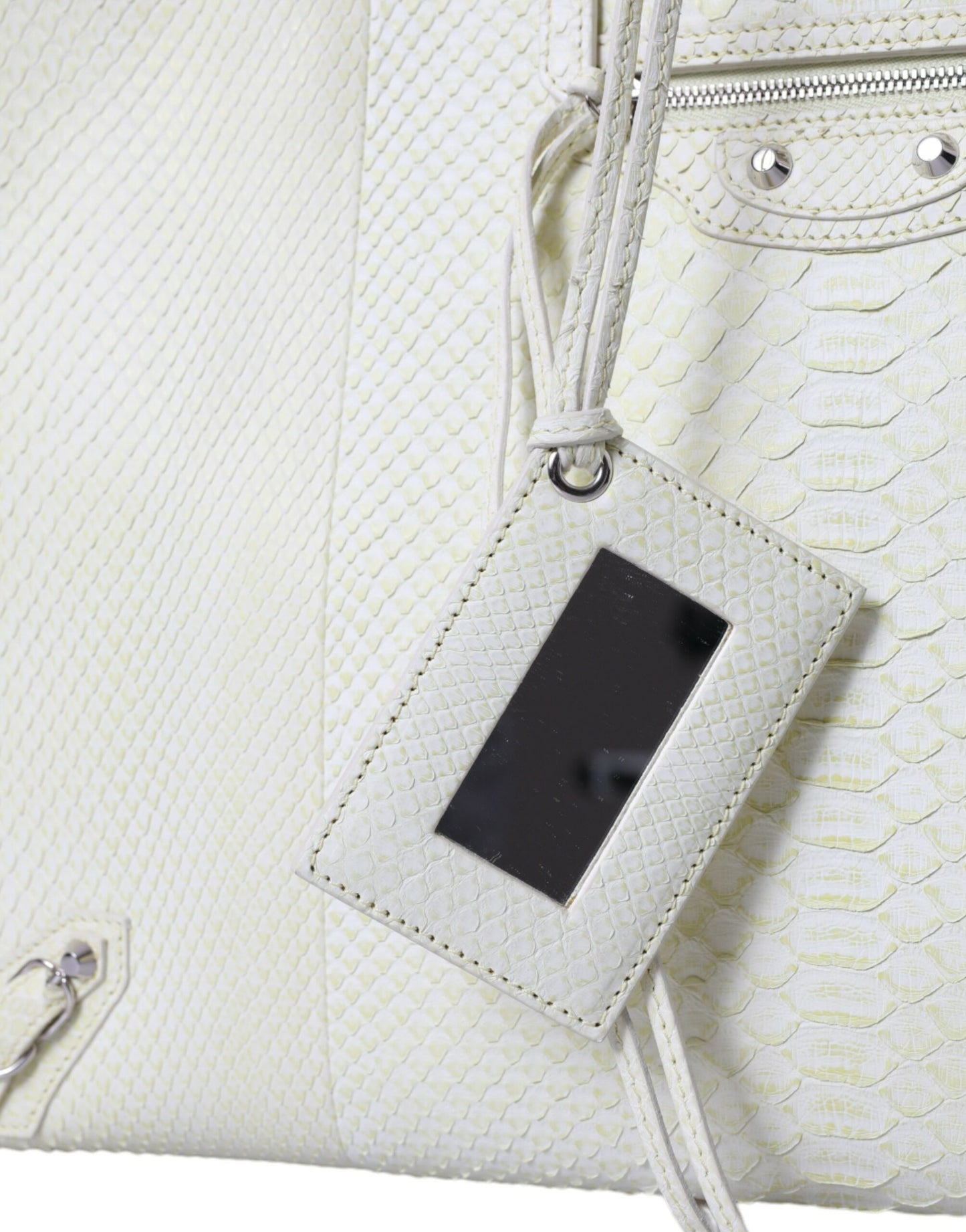 Balenciaga Papier Tote Einkaufstasche aus echtem Pythonleder in Weiß und Zitronengelb