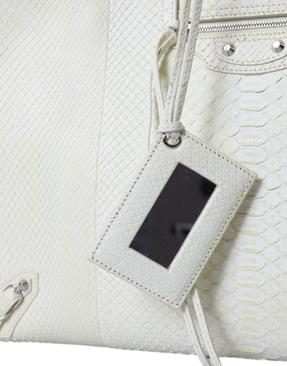 Balenciaga Papier Tote Einkaufstasche aus echtem Pythonleder in Weiß und Zitronengelb