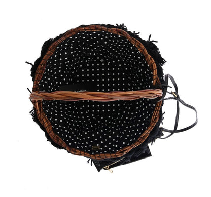 Dolce & Gabbana Beige Stroh Schlangenhaut Pom Pom Kristall AGNESE Tasche