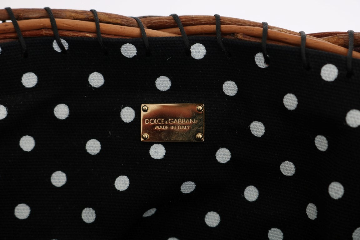 Dolce & Gabbana Beige Stroh Schlangenhaut Pom Pom Kristall AGNESE Tasche