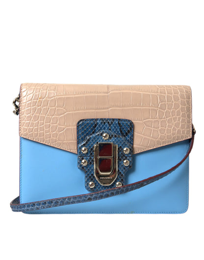 Dolce & Gabbana LUCIA Crossbody Geldbörse Tasche aus exotischem Leder in Blau und Beige