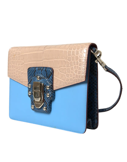 Dolce & Gabbana LUCIA Crossbody Geldbörse Tasche aus exotischem Leder in Blau und Beige
