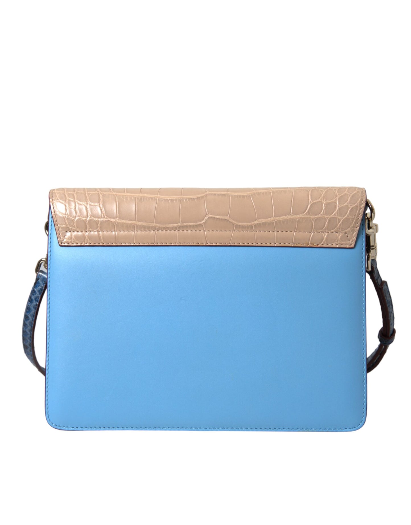 Dolce & Gabbana LUCIA Crossbody Geldbörse Tasche aus exotischem Leder in Blau und Beige