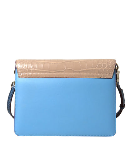 Dolce & Gabbana LUCIA Crossbody Geldbörse Tasche aus exotischem Leder in Blau und Beige