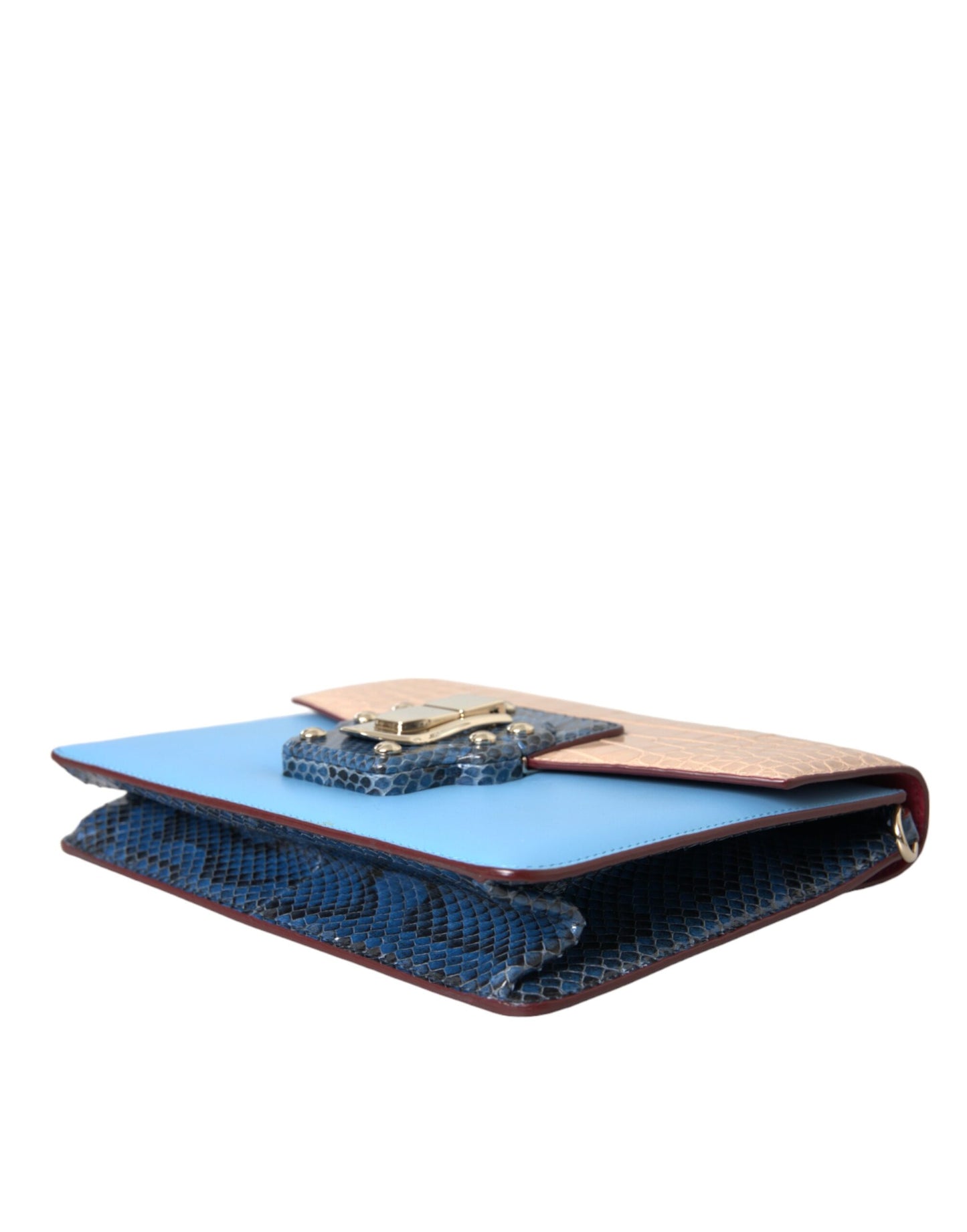 Dolce & Gabbana LUCIA Crossbody Geldbörse Tasche aus exotischem Leder in Blau und Beige