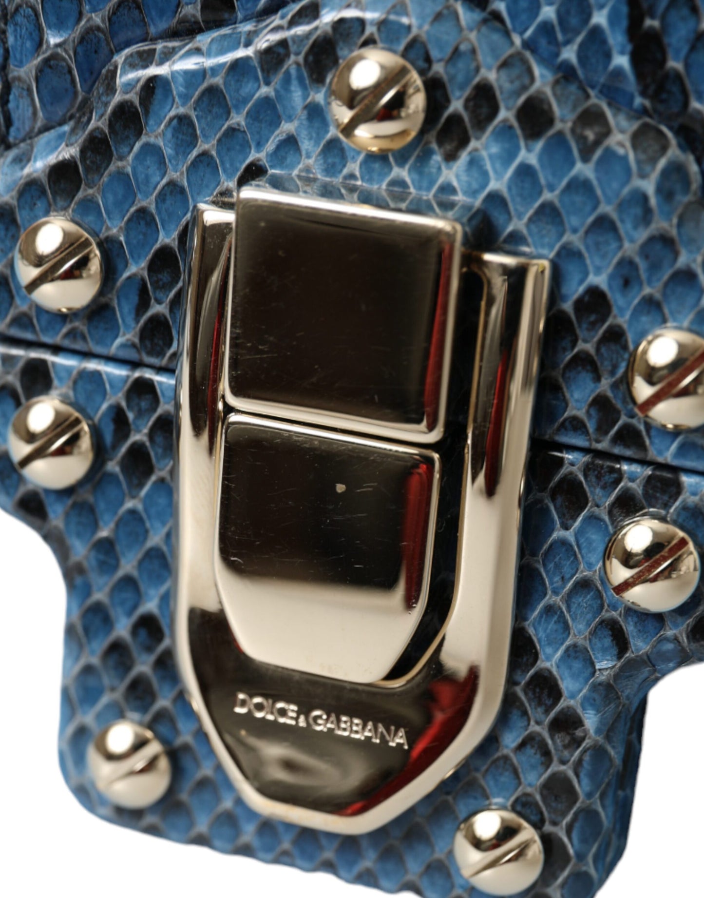 Dolce & Gabbana LUCIA Crossbody Geldbörse Tasche aus exotischem Leder in Blau und Beige