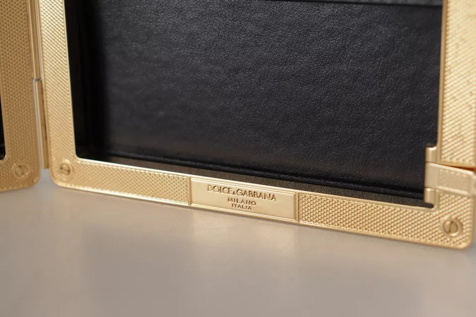 Dolce & Gabbana Miniatur-Clutch Schwarz mit Goldrahmen – Luxus Abendhandtasche
