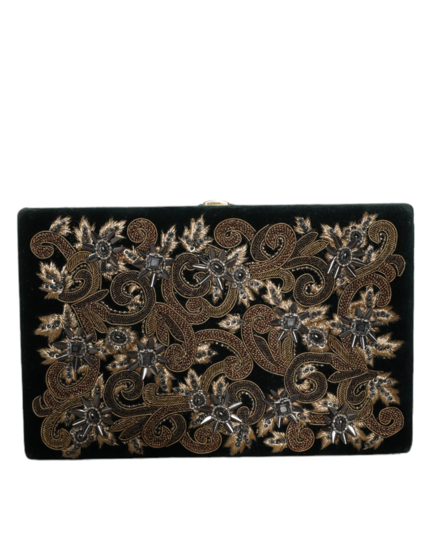 Dolce & Gabbana Schwarze Samt Clutch mit Goldrahmen - Exklusive Abendhandtasche