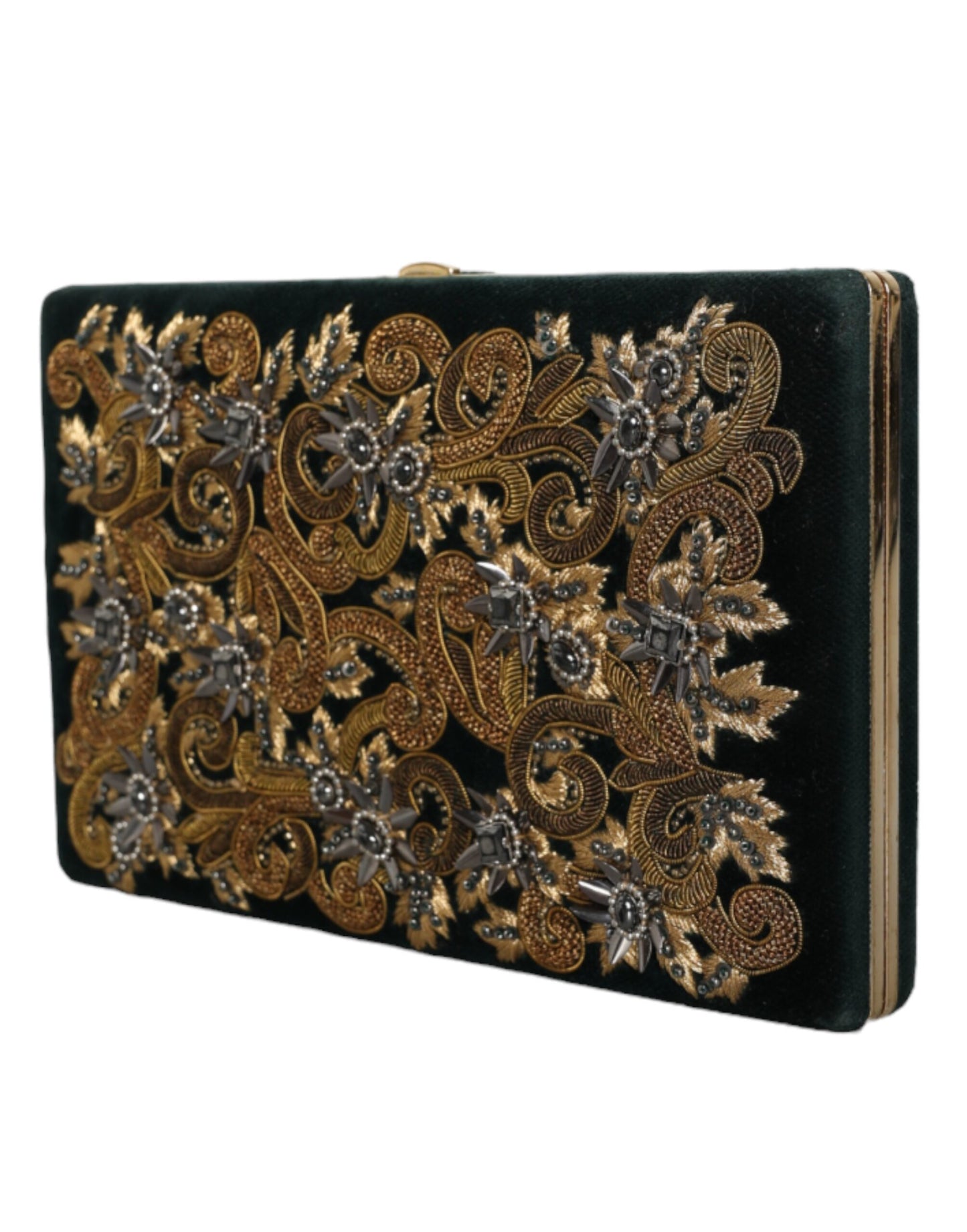 Dolce & Gabbana Schwarze Samt Clutch mit Goldrahmen - Exklusive Abendhandtasche