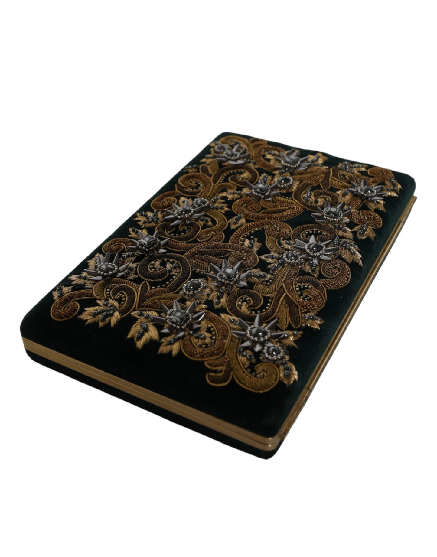 Dolce & Gabbana Schwarze Samt Clutch mit Goldrahmen - Exklusive Abendhandtasche