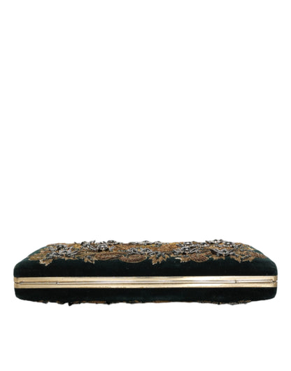 Dolce & Gabbana Schwarze Samt Clutch mit Goldrahmen - Exklusive Abendhandtasche