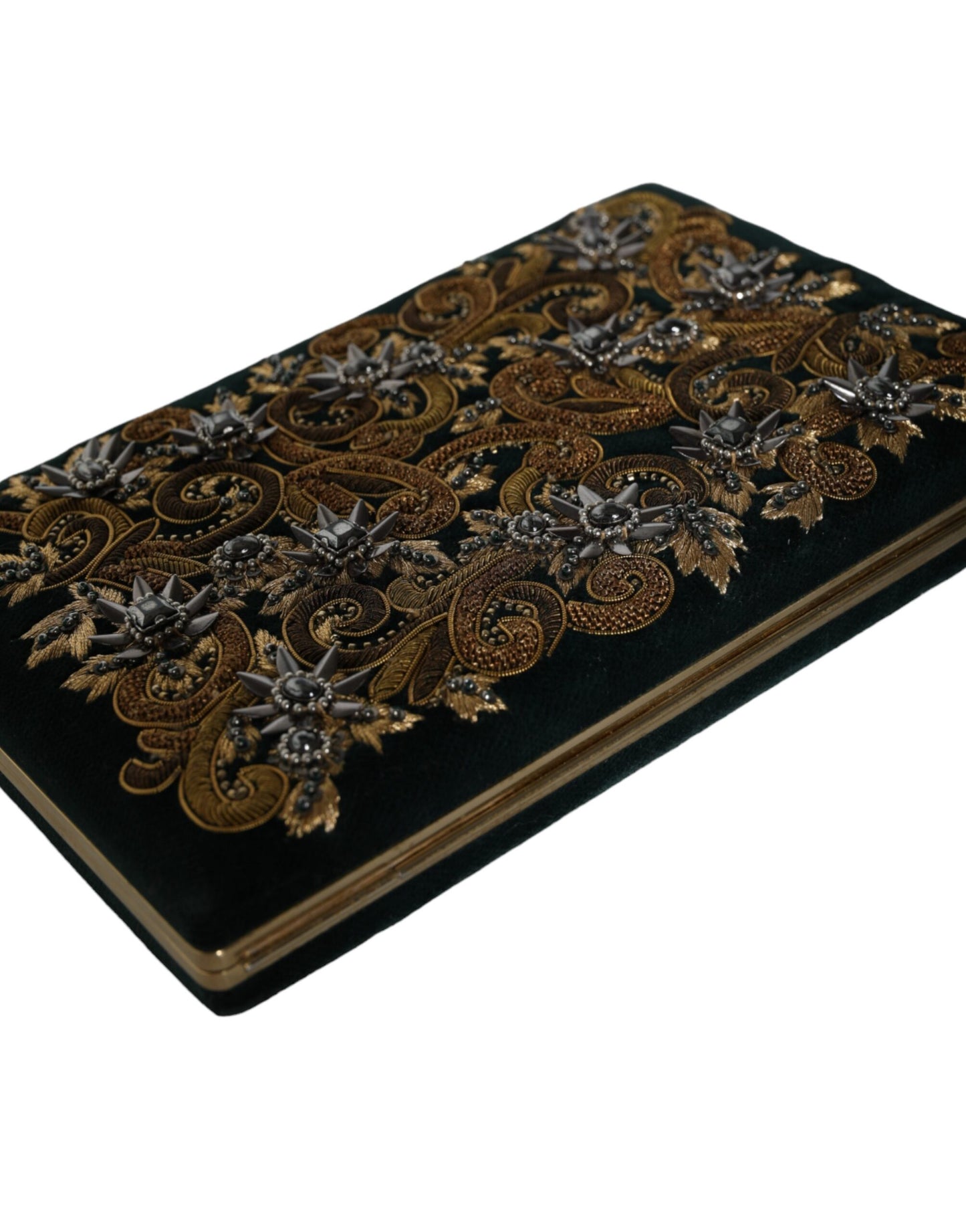 Dolce & Gabbana Schwarze Samt Clutch mit Goldrahmen - Exklusive Abendhandtasche