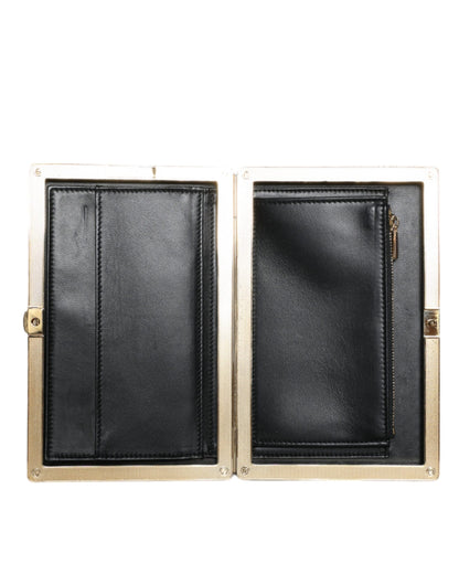 Dolce & Gabbana Schwarze Samt Clutch mit Goldrahmen - Exklusive Abendhandtasche