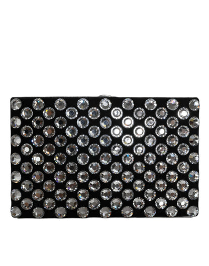 Dolce & Gabbana Schwarze Samt-Kristall-Kupplungs-Handtasche für elegante Anlässe