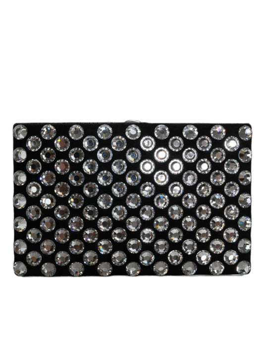 Dolce & Gabbana Schwarze Samt-Kristall-Kupplungs-Handtasche für elegante Anlässe