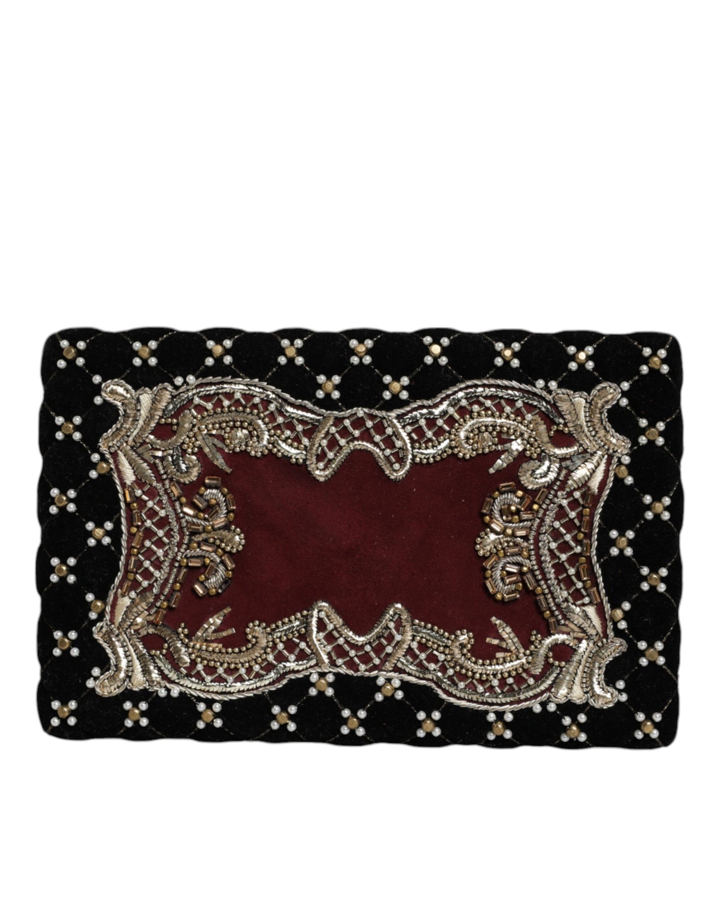 Dolce & Gabbana Bordeaux und Schwarz Samt Clutch mit Goldrahmen