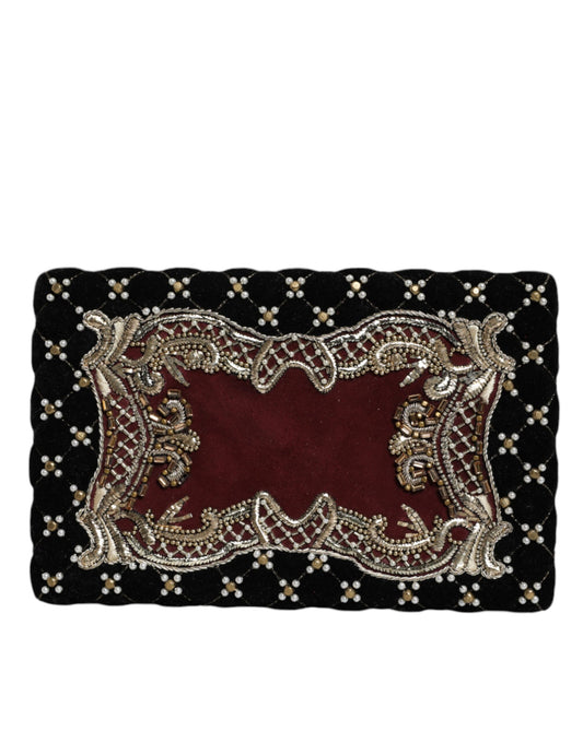 Dolce & Gabbana Bordeaux und Schwarz Samt Clutch mit Goldrahmen