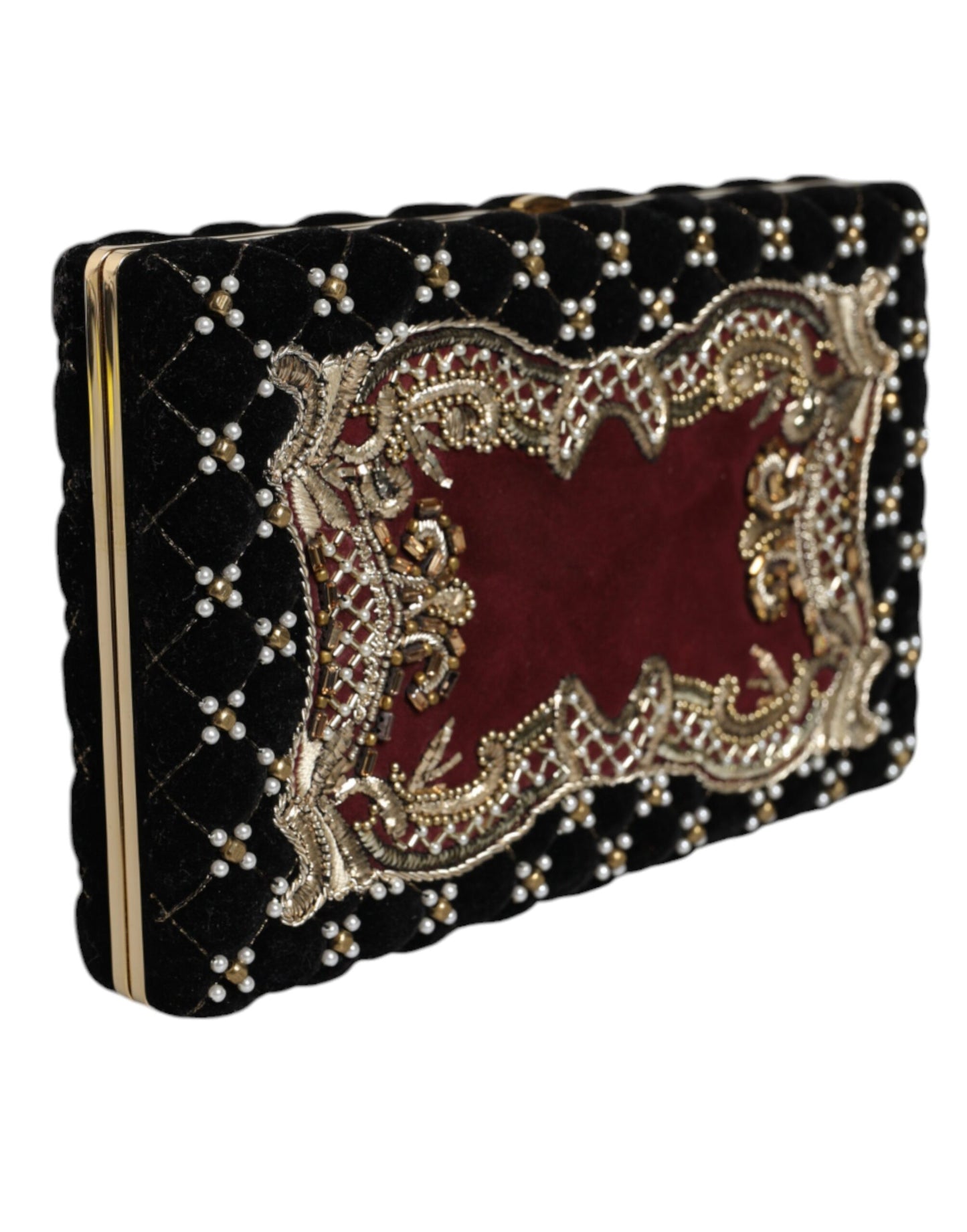 Dolce & Gabbana Bordeaux und Schwarz Samt Clutch mit Goldrahmen